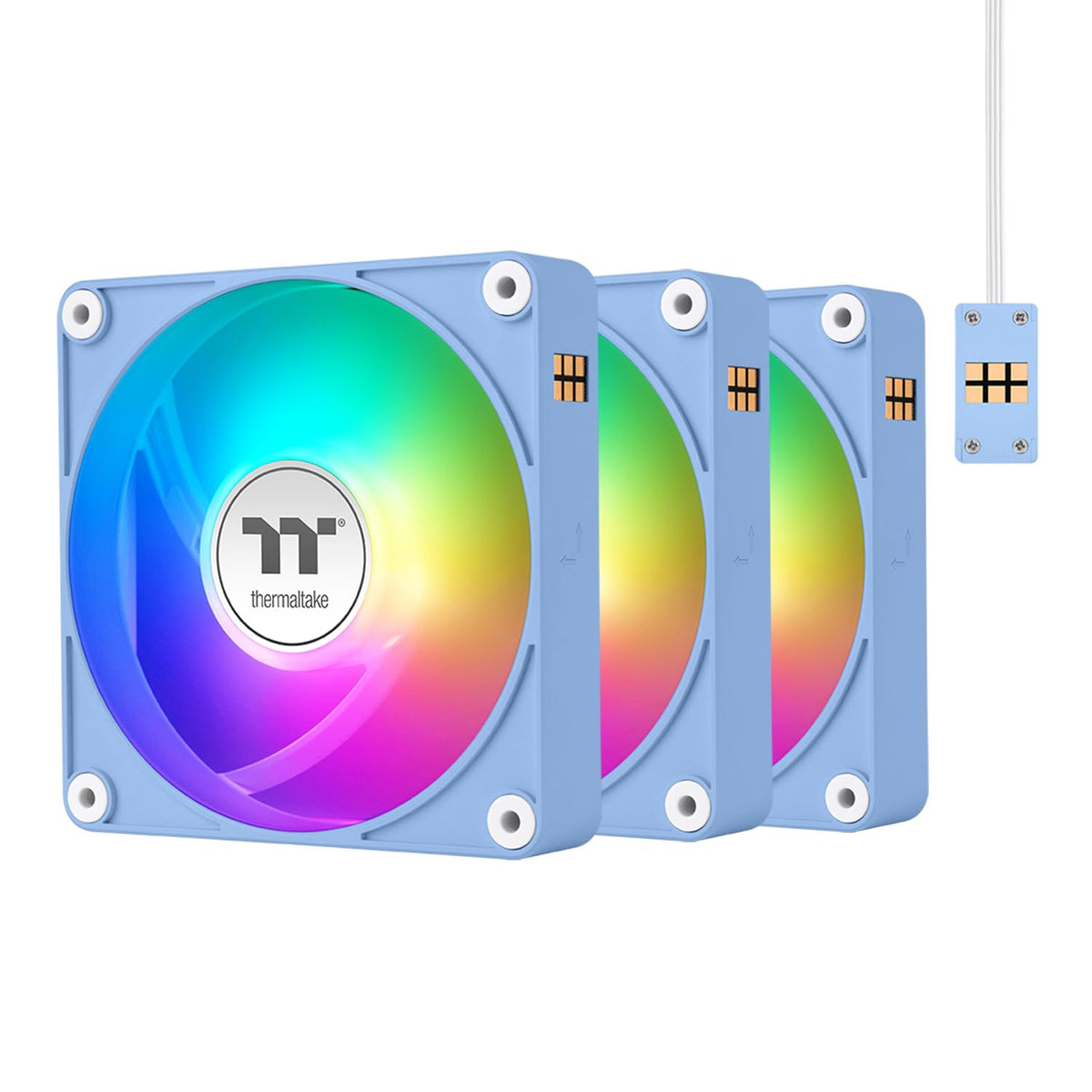 Thermaltake CT120 EX ARGB Reverse PC Cooling Fan HydrangeaBlue 3-Fan Pack, Magnetic Connection, 5V Motherboard Sync, 16.8 Million Colors 9 Addressable