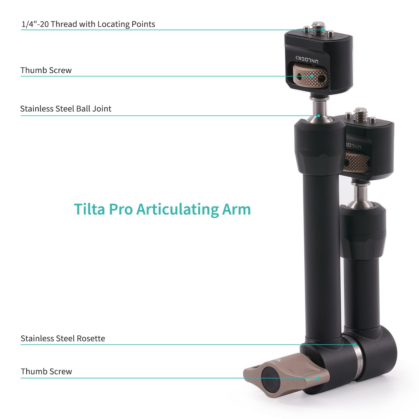 Tilta Pro Articulating Arm - 1/4"-20 to 1/4"-20 Magic Arm for Filmmakers & Cameras | 11lbs Payload Capacity | Quick-Locking | Durable