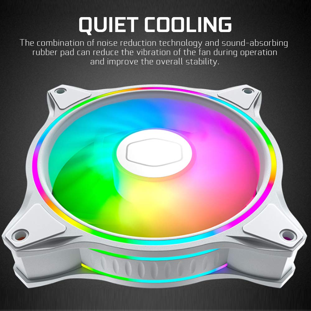 MASTERFAN MF120 Halo 3 in 1 White Edition Case Fan ADDRESSABLE Gen2 RGB Lighting Quiet Chassis Fan Suitable for Computer Cases and Cold Row Radiators
