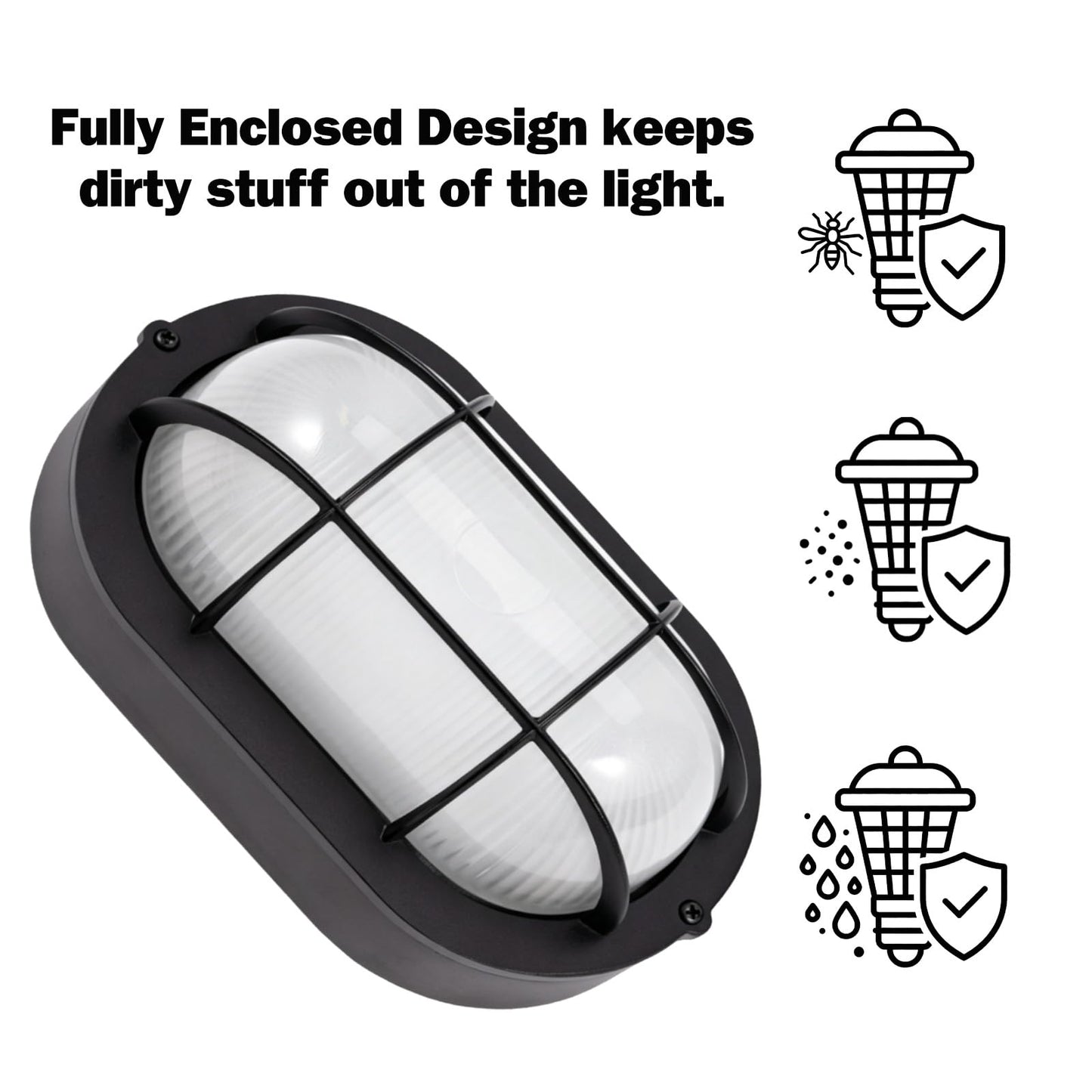 GRUENLICH LED Bulkhead Light, Flush Mount for Wall or Ceiling, 6W, 600 Lumen, Dimmable 5000K Daylight White, Aluminum Housing, Outdoor Rated, Black