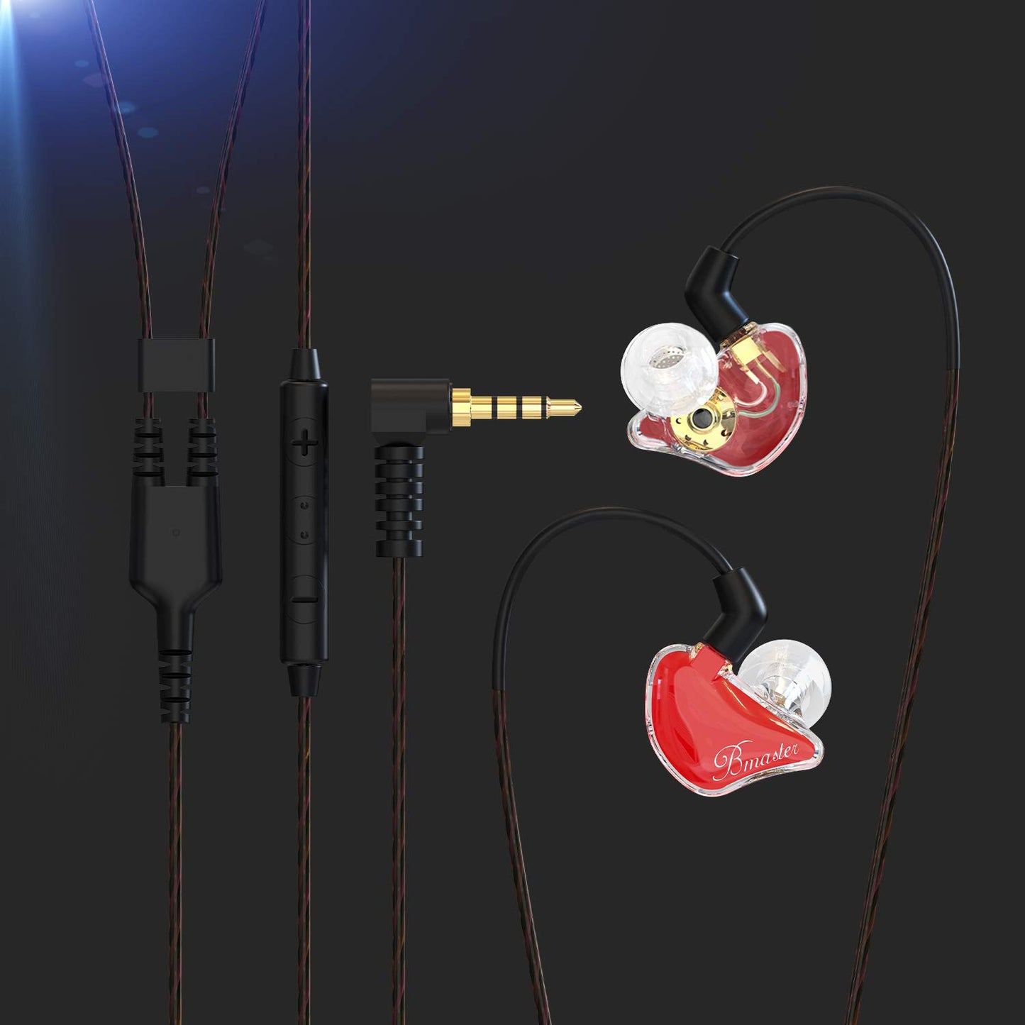 BASN Bmaster in Ear Monitor Musician Headphones Triple Drivers Dynamic Earbuds Sound Isolating Earphones with Two Detachable Audio & Mic Cables (Red)