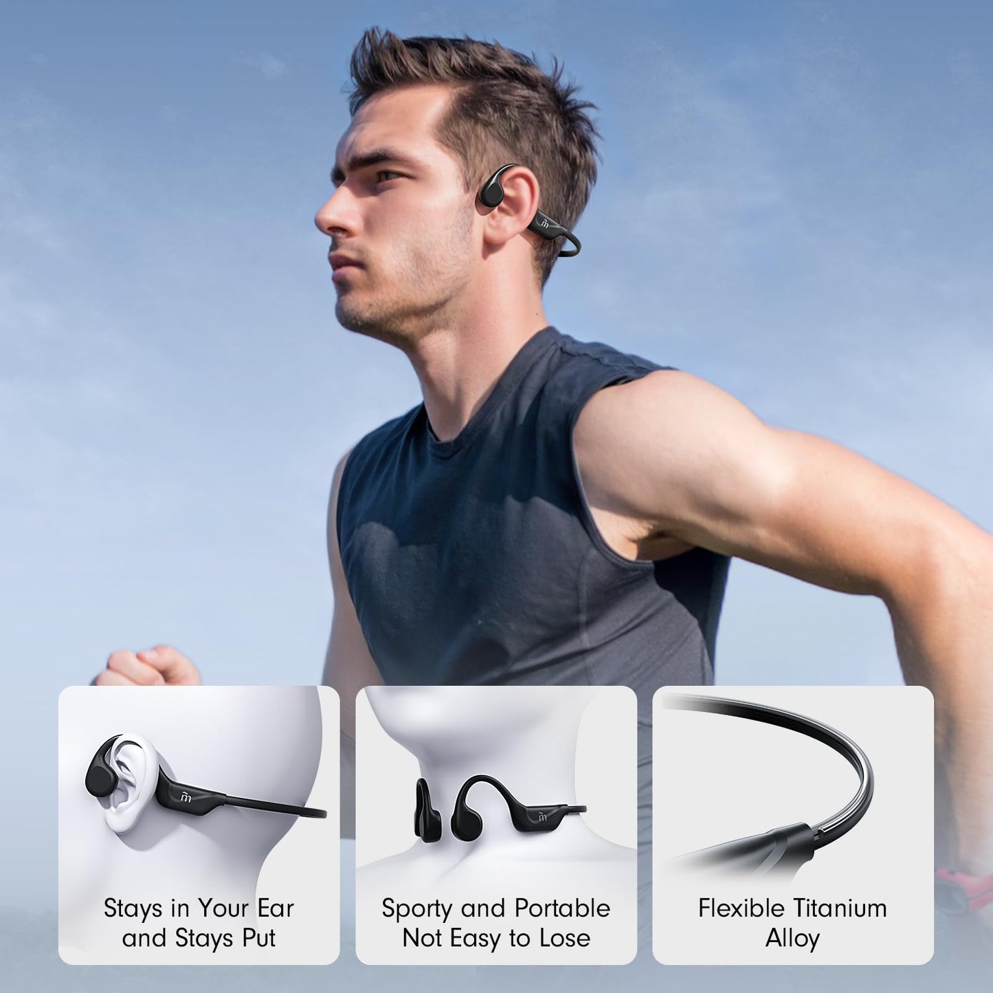 MRYTKY Bone Conduction Headphones,Open Ear Headphones Bluetooth5.4 with Mic,Wireless Headphones 10H Playtime, Waterproof Sport Headphone Suitable