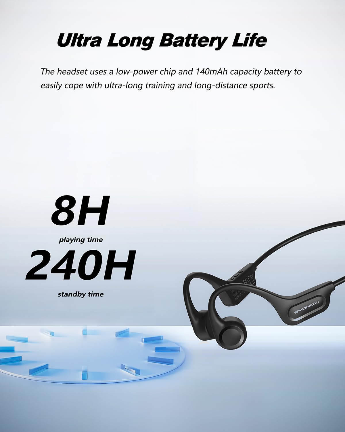 Ultra-Comfortable Open-Ear sport Headphones for Running,Cycling,Gym,8Hr Premium Sound,Bluetooth5.3,IP56 Sweatproof Bone Conduction Tech,Secure