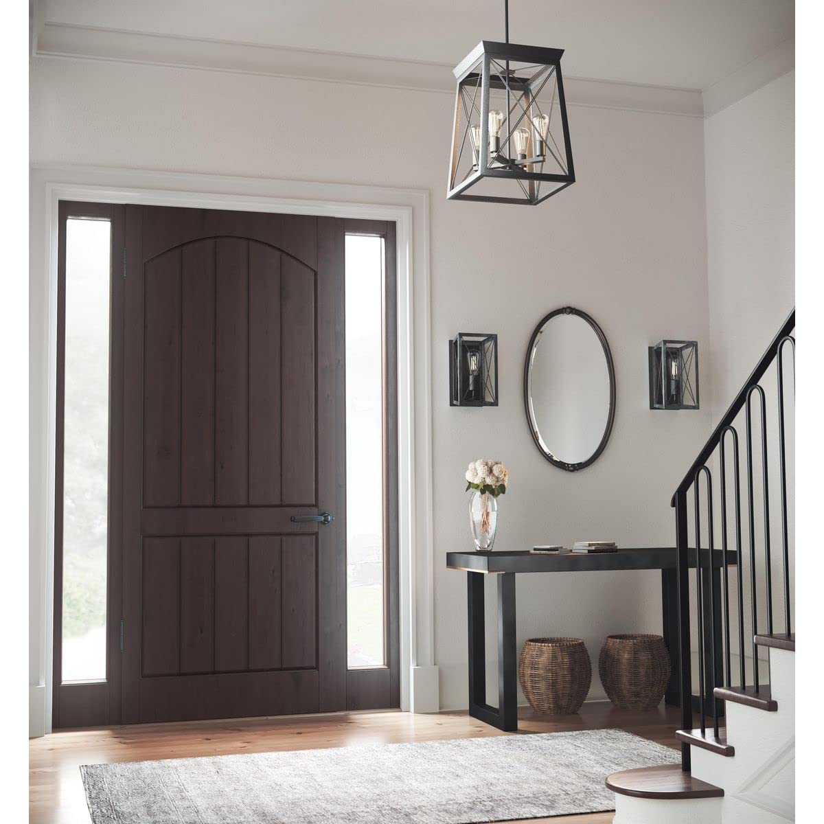 Progress Lighting 1-Light Farmhouse Wall Sconce Light Cerused Black Oak, Briarwood Collection, Indoor, P710012-031, Textured Black