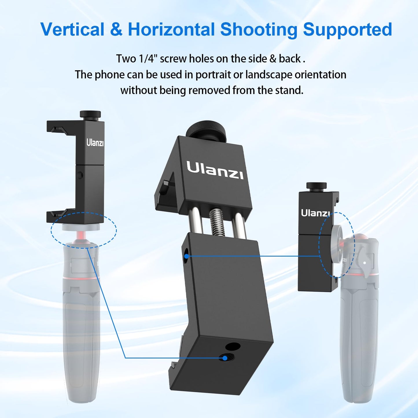 ULANZI ST-02S Aluminum Phone Tripod Mount w Cold Shoe Mount, Support Vertical and Horizontal, Universal Metal Adjustable Clamp for iPhone 12 11 Pro Xs