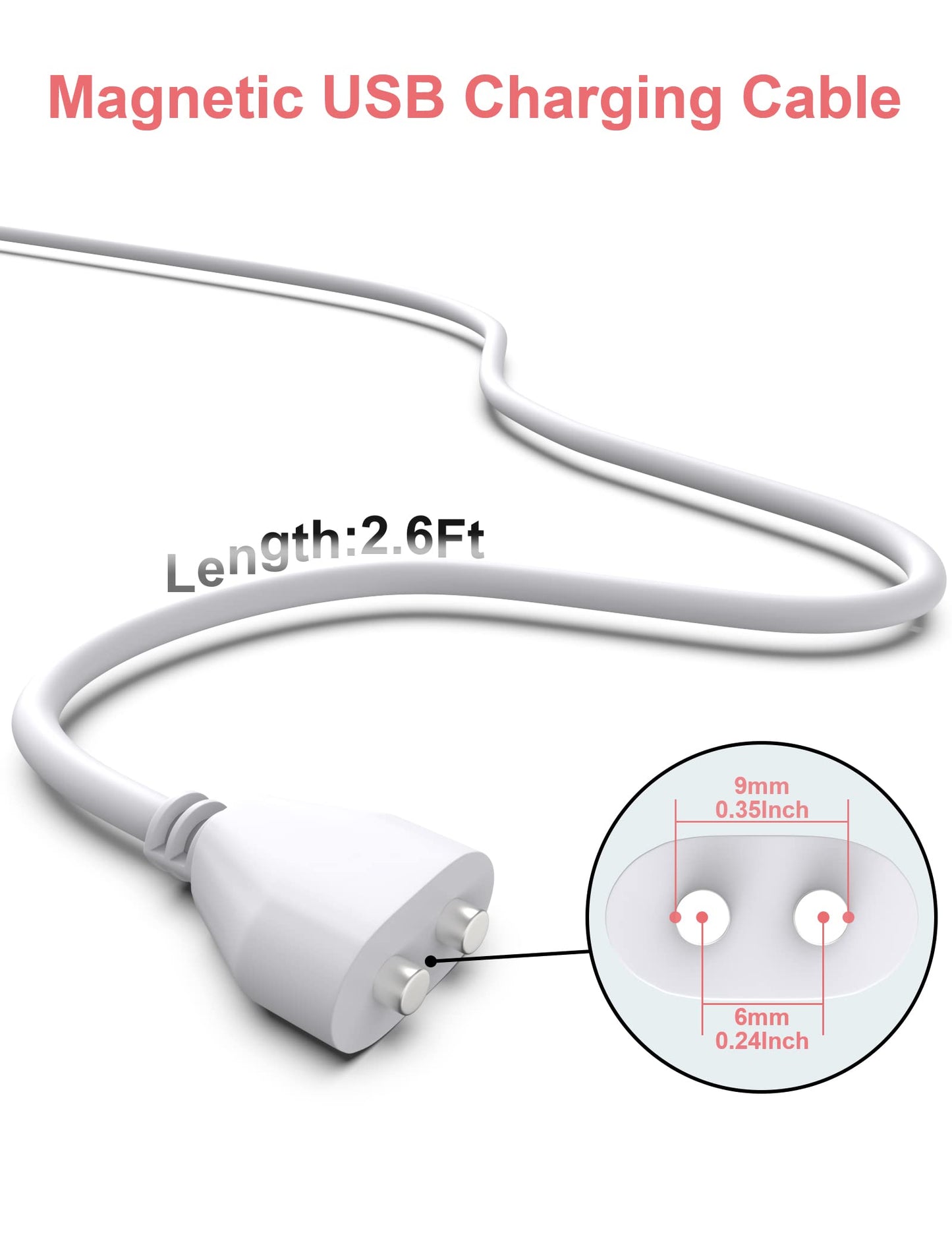 Bicmice 2.6Ft Magnetic USB DC Charger Cable Replacement Charging Cord-(6mm/0.24in)