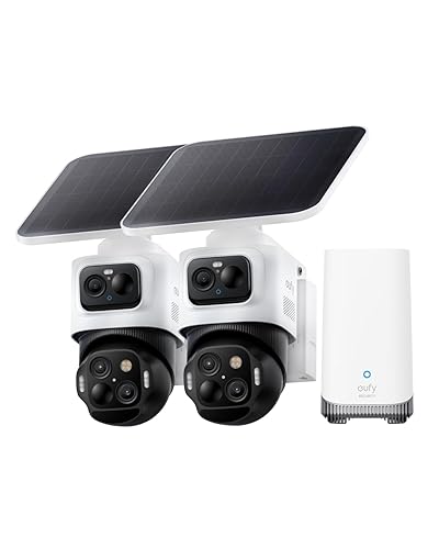 eufy Security eufyCam S4 2-Cam Kit,4K Solar Camera Wireless Outdoor, Triple Lens Bullet-PTZ Cam, 360° View, Cross-Cam Track, AI Recognition, 8X Zoom