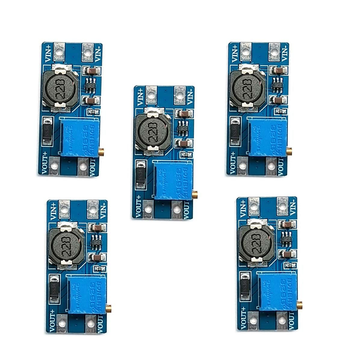Kiro&Seeu 5pcs MT3608 DC-DC Boost Power Converter 2A Adjustable Step Up Voltage Regulator Board Input Voltage 2-24V to 5V-28V Output Voltage Power…