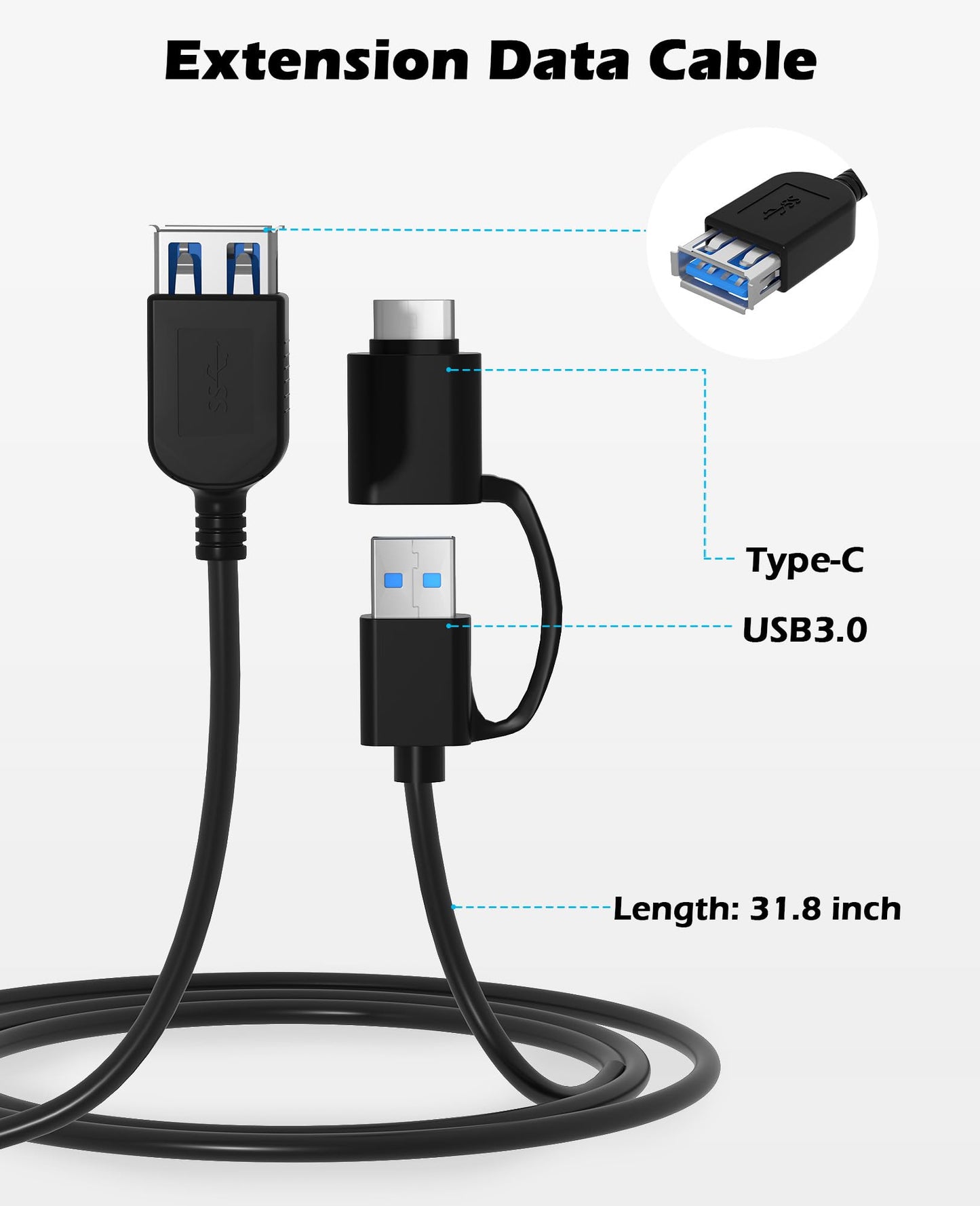 Wbacon External Blu-ray Drive, External Blueray/DVD Drive for PC External Bluray Burner with Extension Data Cable USB 3.0 Type-C Compatible
