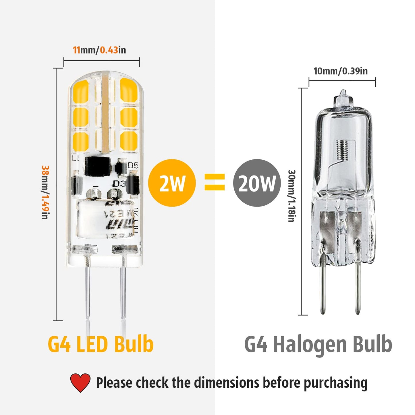 YUIIP G4 LED Bulb 2W, 12V JC G4 Bi Pin Bulb, 20W Halogen Bulb Replacement, Warm White 2700K G4 LED Light Bulbs for Under Cabinet Puck Light