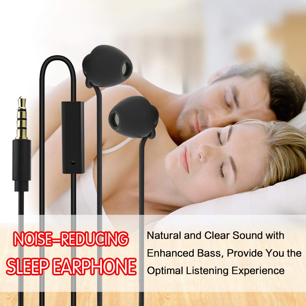 Ururtm Sleeping Headphones Earphones, Soft Comfortable Silicone Noise Isolating Earbuds with Mic Earplugs for Nighttime, Insomnia, Travel, Sport…