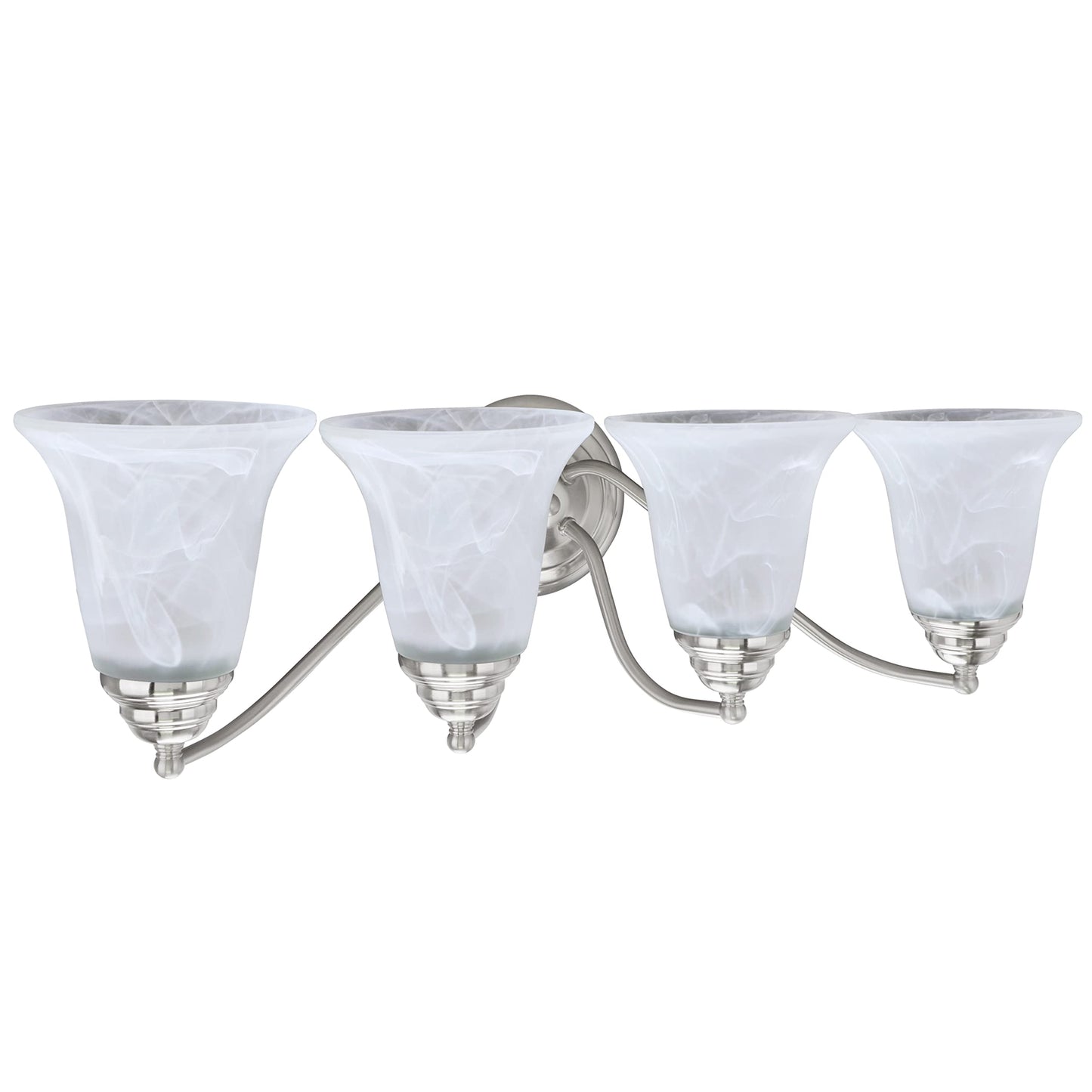 Aspen Creative 62136, Four-Light Metal Bathroom Vanity Wall Light Fixture, 23 1/2" Wide, Transitional Design in Brushed Nickel with Faux Alabaster