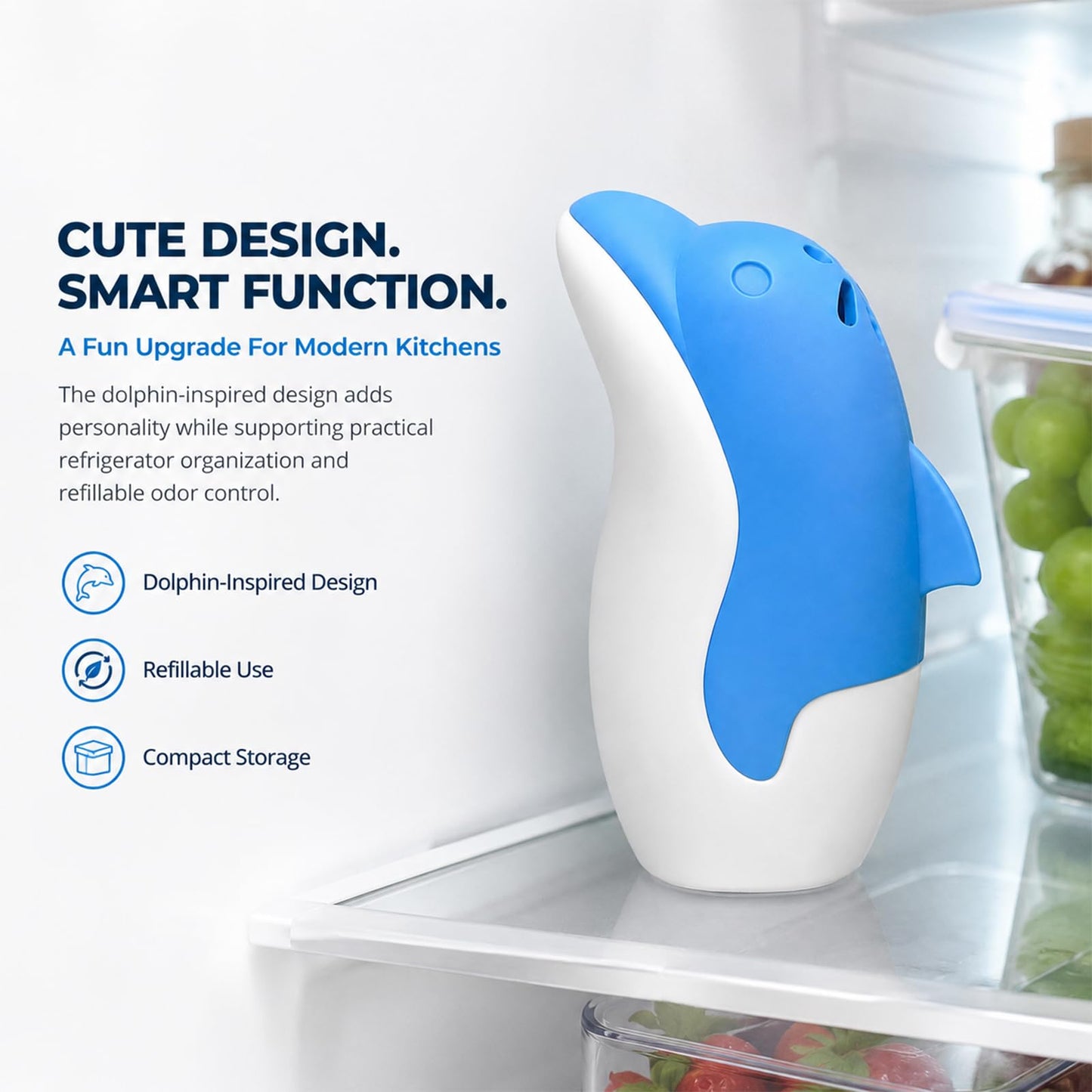 Asltw Refrigerator Deodorizer Box, Dolphin Design Refillable Absorber(Blue)