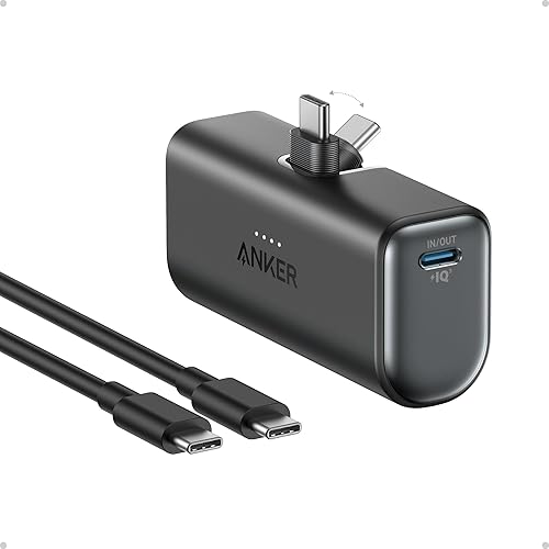ANKER Portable Charger, Nano Power Bank with Built-in USB C Connector, 5,000mAh Portable Charger 22.5W, for iPhone 17/16/15 Series, Samsung S22/23