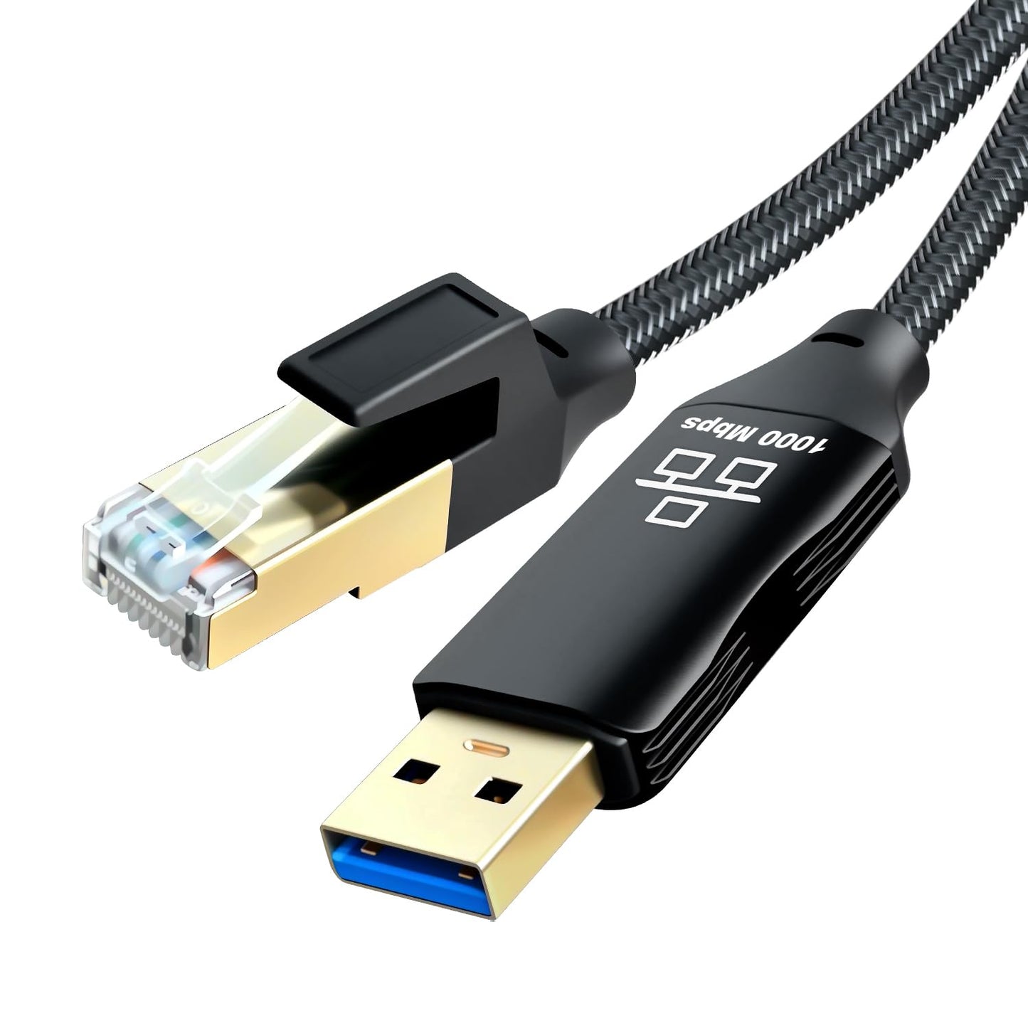 Jelly Tang USB to Ethernet Cable 3Ft,USB 3.0 Male to RJ45 Serial Adapter Directly Connected, Compatible with Laptop, PC, MacBook, Switch, Windows