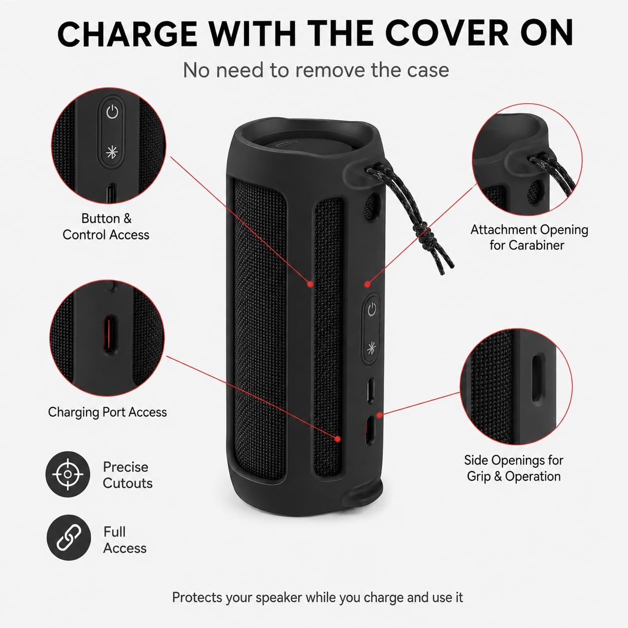 Silicone Case Compatible for FLIP 5 Portable Bluetooth Speaker, Gel Soft Skin Cover, Rubber Case, Travel Carry Pouch with Strap Not for Flip 6