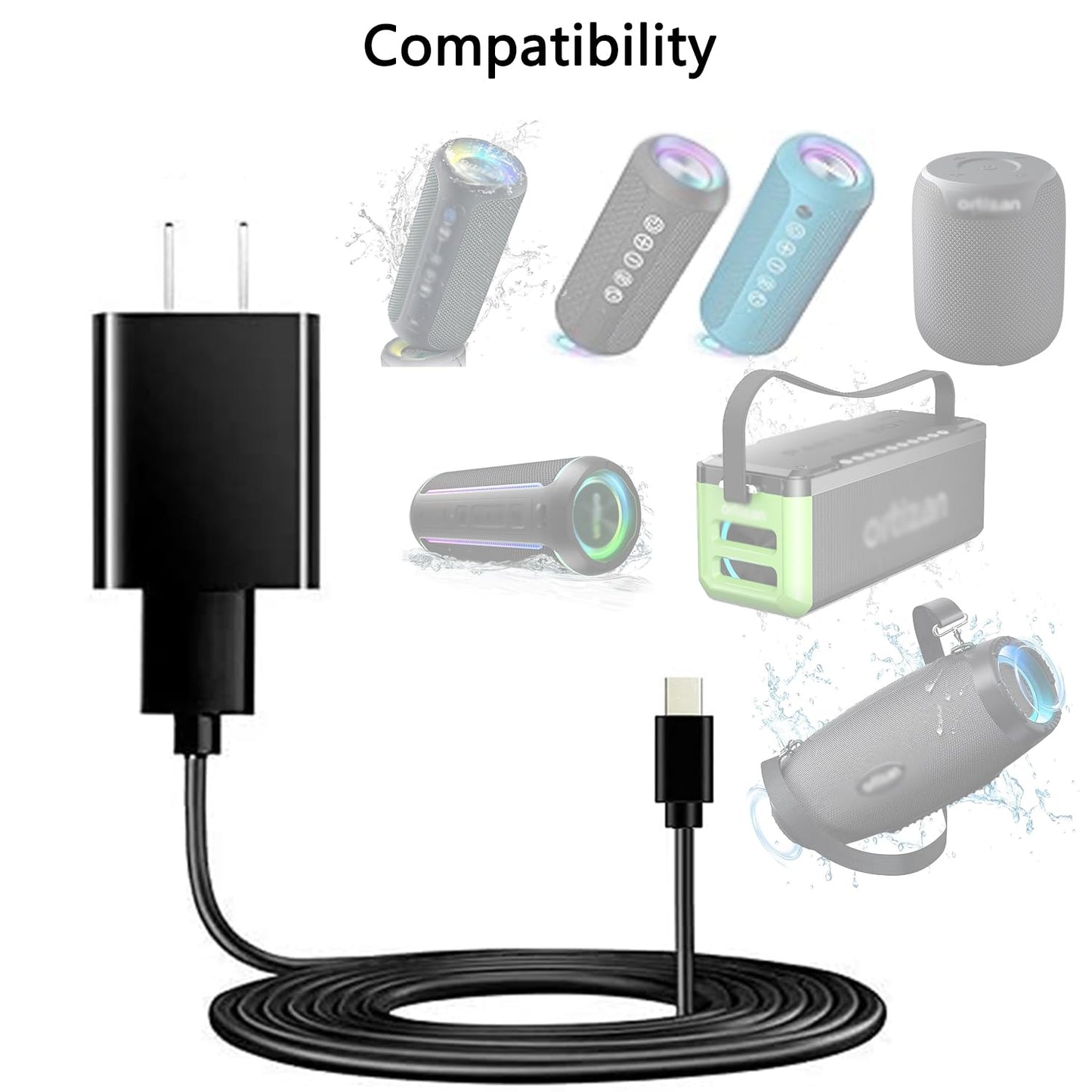 Portable Speaker Charger, USB Wall Charger Charging Cable Cord Compatible for ortizan X10, X8 Pro, X30, X2, M8, M10 Portable Speaker