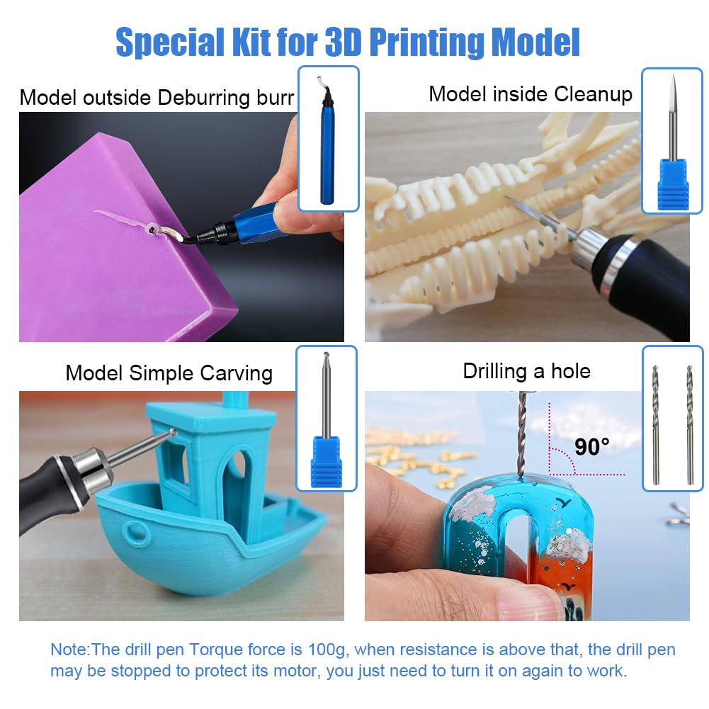 3D Printing Tools Kit,3D Printer Accessories, 3-Speed USB Rotary Tool with Bits & Deburring Tool for 3D Printing Burr, 3D Printer Model,Resin Model