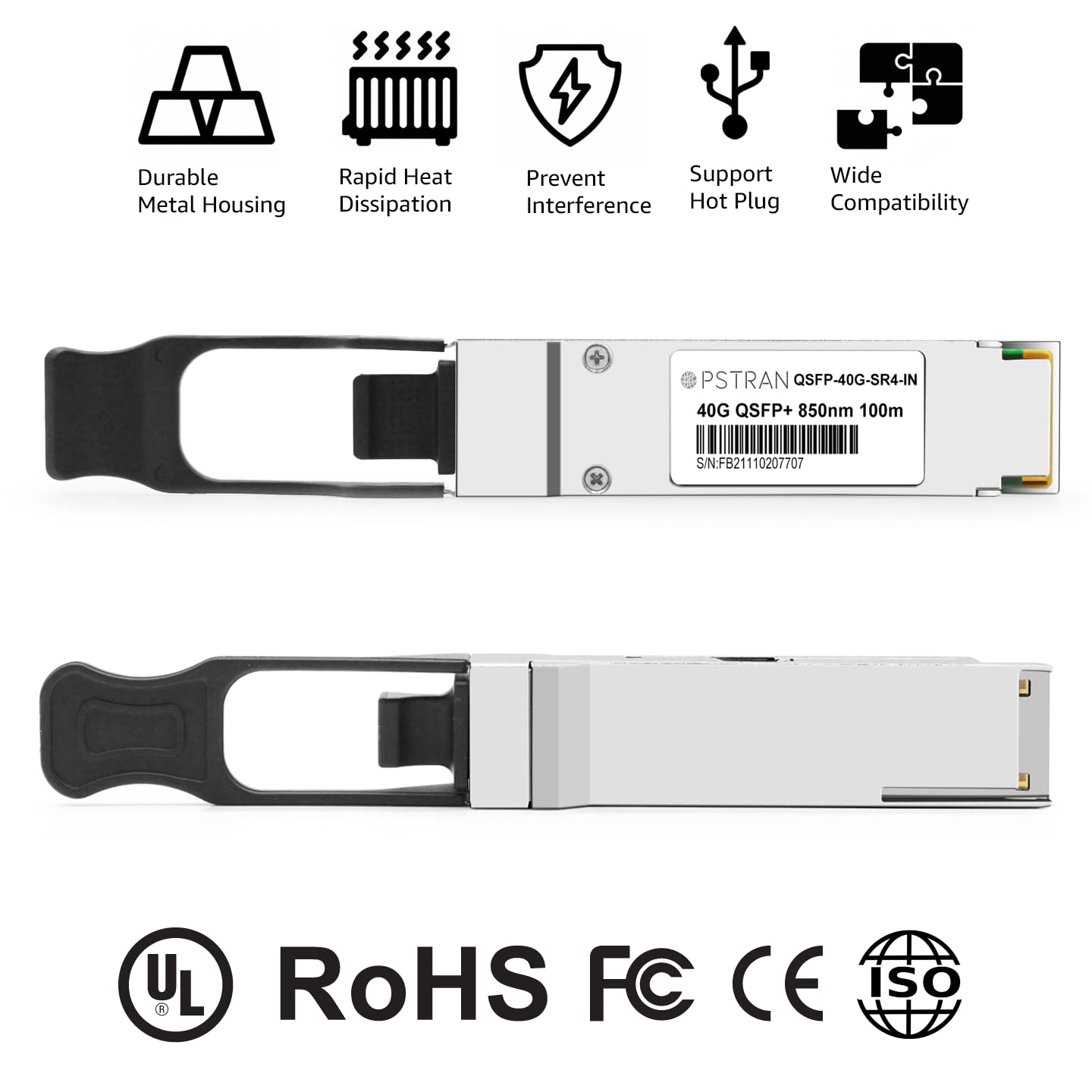 OPSTRAN 40GBASE-SR4 QSFP+ Optical Transceiver Module Compatible with Intel E40GQSFPSR 850nm 100m DDM MPO-12/UPC MMF