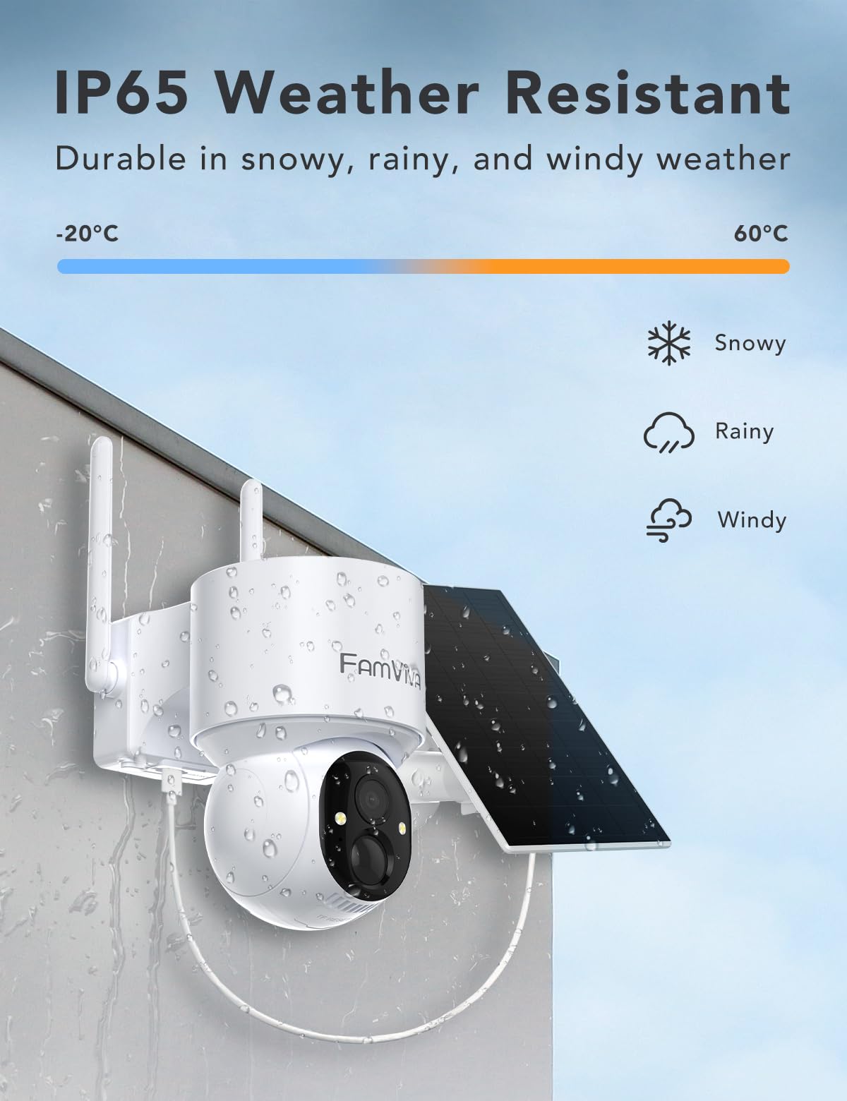 FAMVIVA 2K Solar Security Cameras Wireless Outdoor, 360°PTZ Battery Powered Cameras for Home Security, 2.4G WiFi Outdoor Camera with Color Night