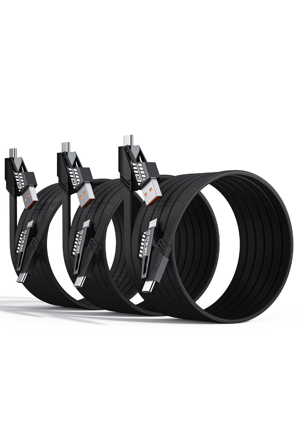 Joywind 4-in-1 Charging Cable Fast Charging 65W (3Pack 3.3FT), USB C Lightning Charger Cord for iPhone 17/16/15/14/13 Series/Pad/Android/Tablets