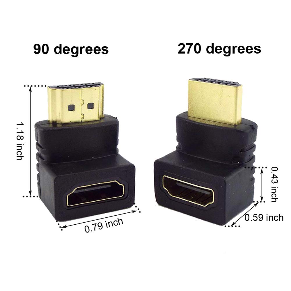 6Pack 3D and 4K HDMI Angled Adapter Combo 2 Pcs 90 and 270 Degree 4 Pcs Vertical Flat Left and Right 90 Degree Male to Female HDMI Adapter TV