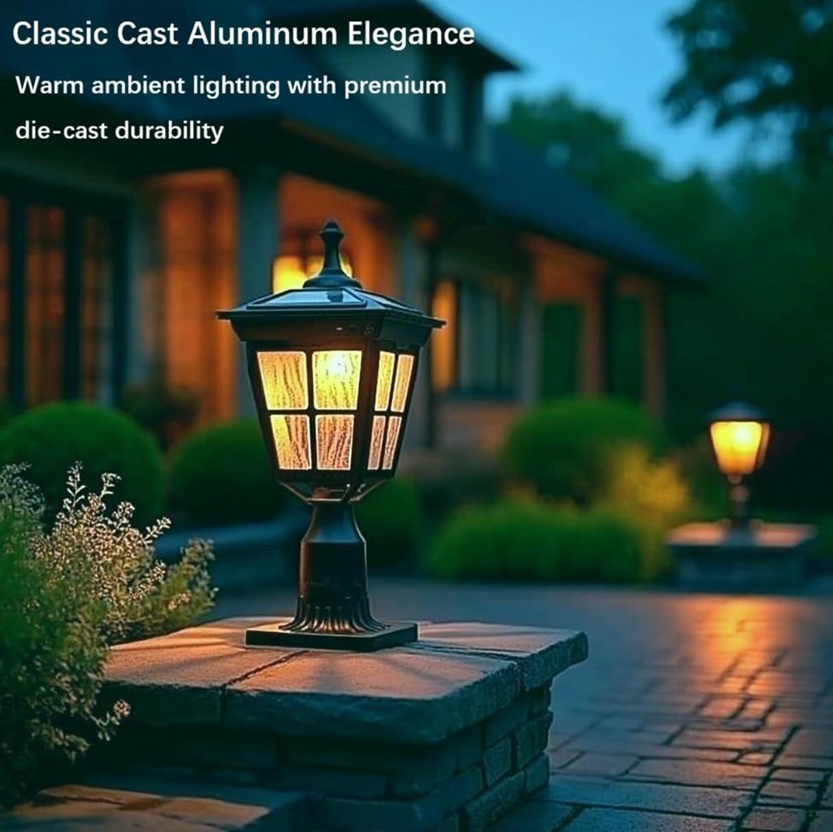 Kemeco Solar Lamp Post Light, Cast Aluminium Waterproof LED with Glass Outdoor Dusk to Dawn Solar Post Light ST4311AQ for Pier Mount Pillar Gates
