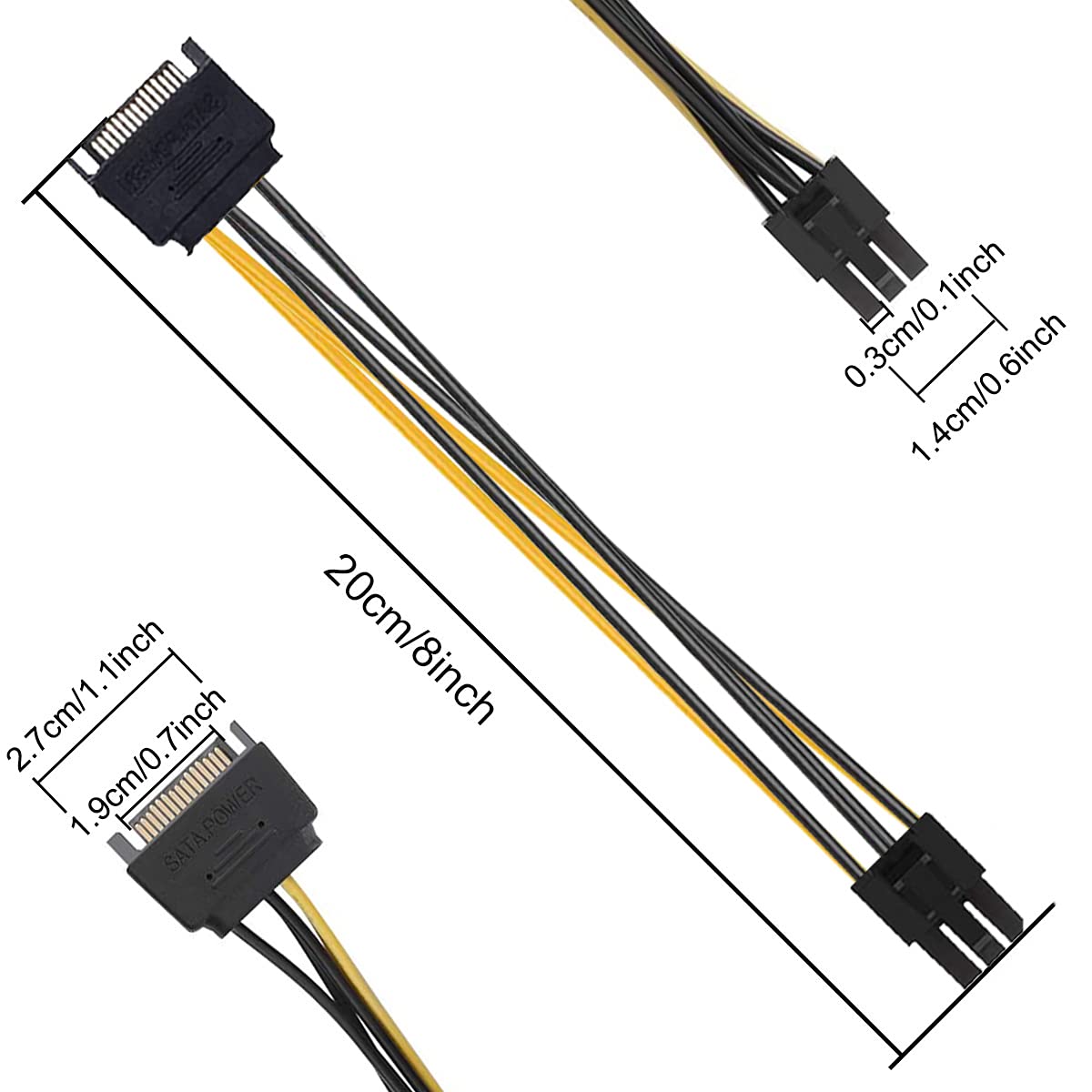 DKARDU 10 Pack SATA Power Cable 15 Pin to 6 Pin PCI Express PCI-E for Graphics Video Card Power Cable Adapter Computer Host, SATA Male to 6 Pin Female