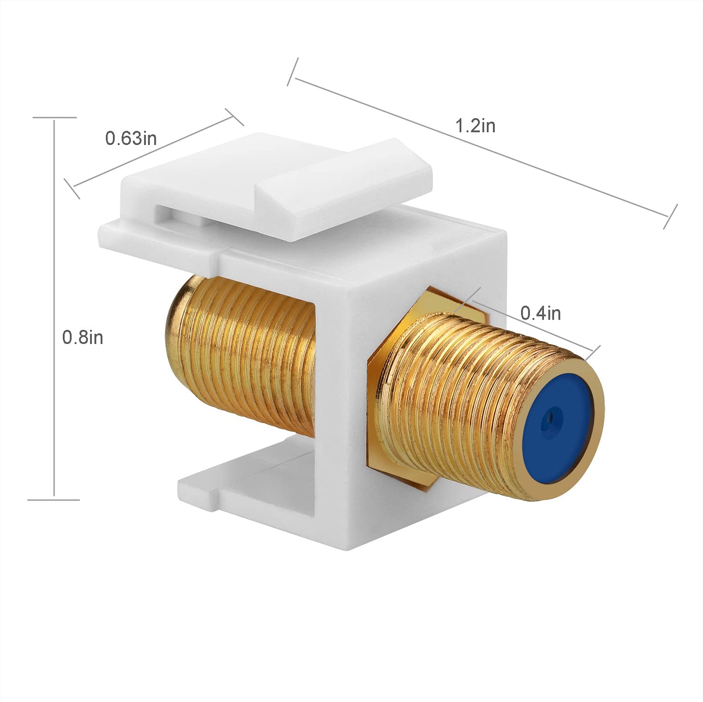 Borsuer 5Pcs RG6 Keystone Jack Coax Insert Wall Plate 3 GHz Gold-Plated, F Type RG6 Coaxial Keystone Jacks Connectors White