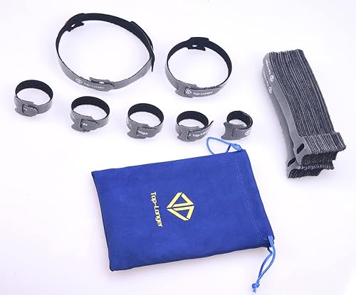 50-Pack Reusable Cable Strap Ties with Self Hook & Loop - Durable Cord Organizers for Wires, Cables & Electronics - Comes with Stylish Fabric Gift Bag