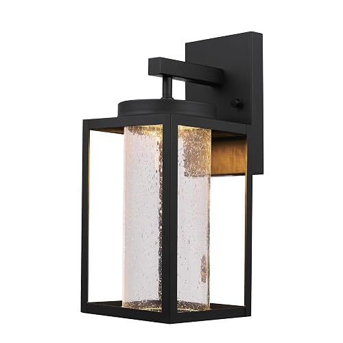 Globe Electric 44359 Capulet LED Integrated Outdoor Indoor Wall Sconce, Black, Clear Bubble Glass Center Column, Dimmable, 12W, 850 Lumens