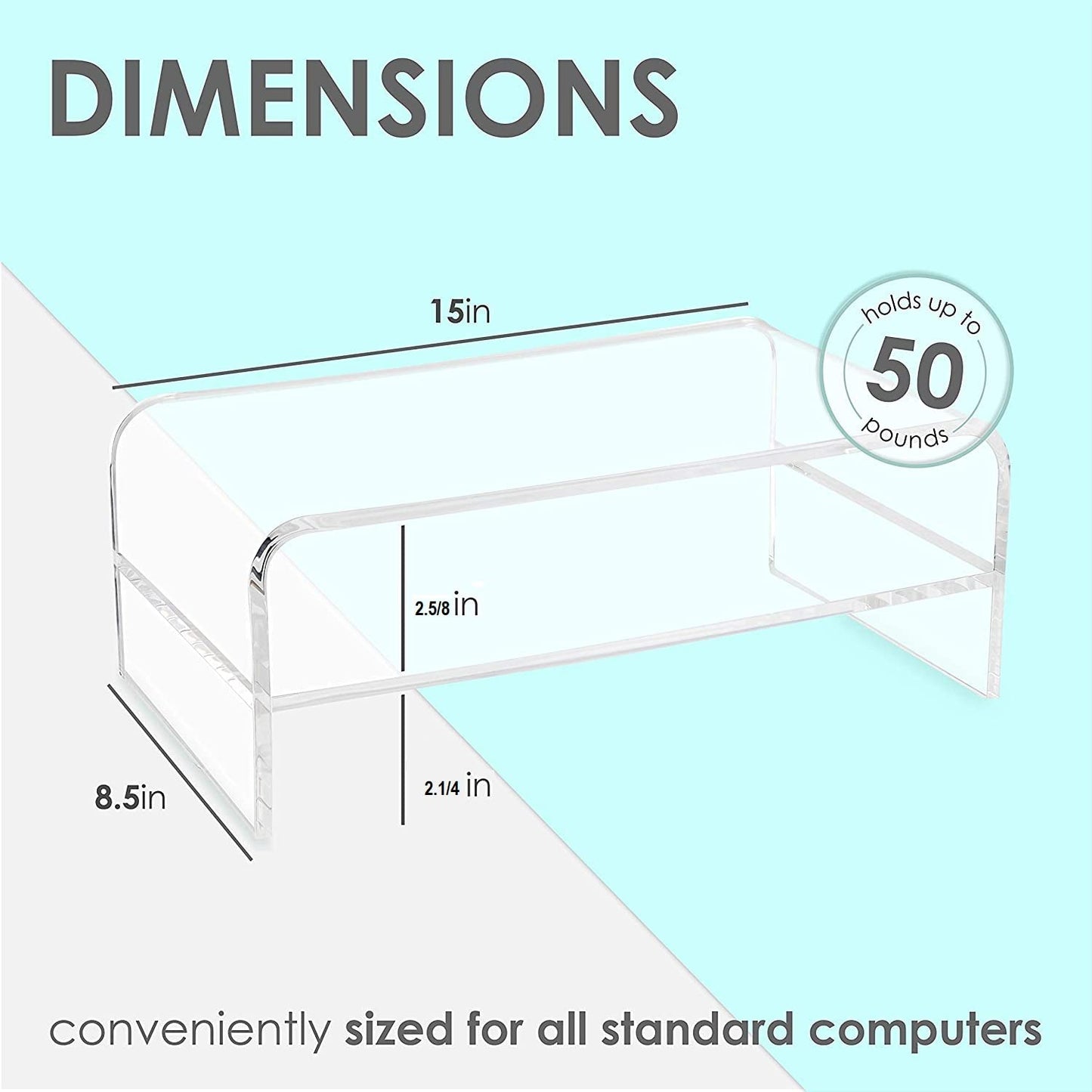 Homeries Computer Monitor Stand 2-Tier Acrylic, Universal Computer Riser for Home, Office, Business, Desk, Gamers | Multi Media Platform Lift