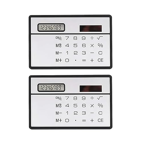 2Pcs 8 Digit Silver and Black Ultra Thin Solar Power Calculator with Touch Screen Credit Card Design Portable Mini Calculator for Business School