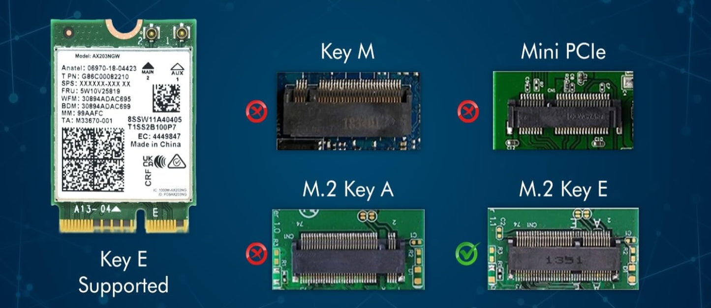 WiFi 6 Adapter for Intel AX203 | Dual Band Up to 1.2 Gbps | CNVio2 M.2 | Bluetooth 5.2 Support | Requires Intel 10th Gen and Above CPUs, Windows 10