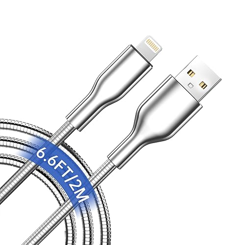 6.6FT Chew Proof iPhone Charging Cable - MFi Certified Metal Lightning Cable, Metal Cat & Dog Chew-Proof iPhone Charging Cord with 3A Fast Charging…