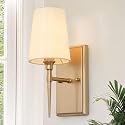 classy leaves Sconces Wall Lighting Fixture, 1 Light Gold Bathroom Light Fixtures with White Fabric Shade, Modern Gold Wall Sconce for Bathroom