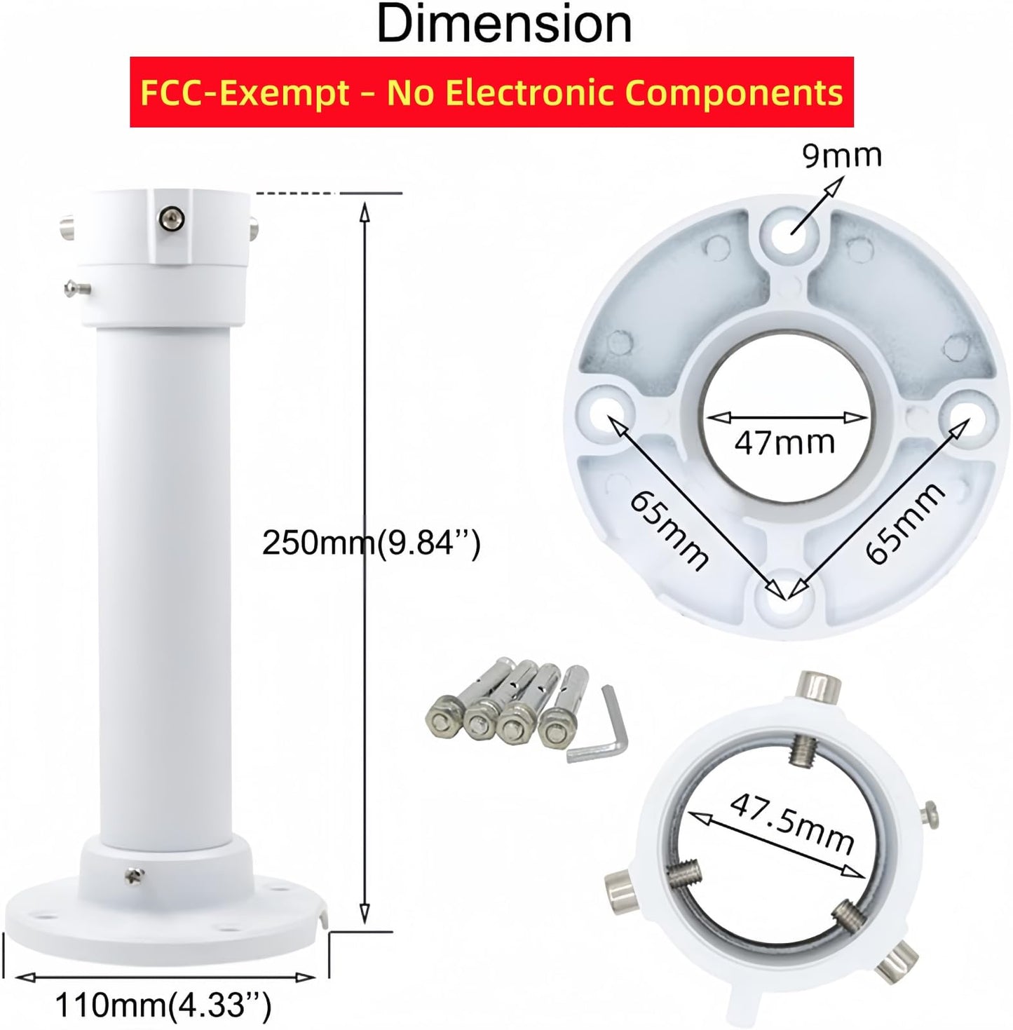 GledeYeTec 10"/25cm CCTV Camera Ceiling Mount Bracket, Security Surveillance Camera Ceiling Mount Bracket for HIKVision CCTV PTZ Camera Aluminum Alloy