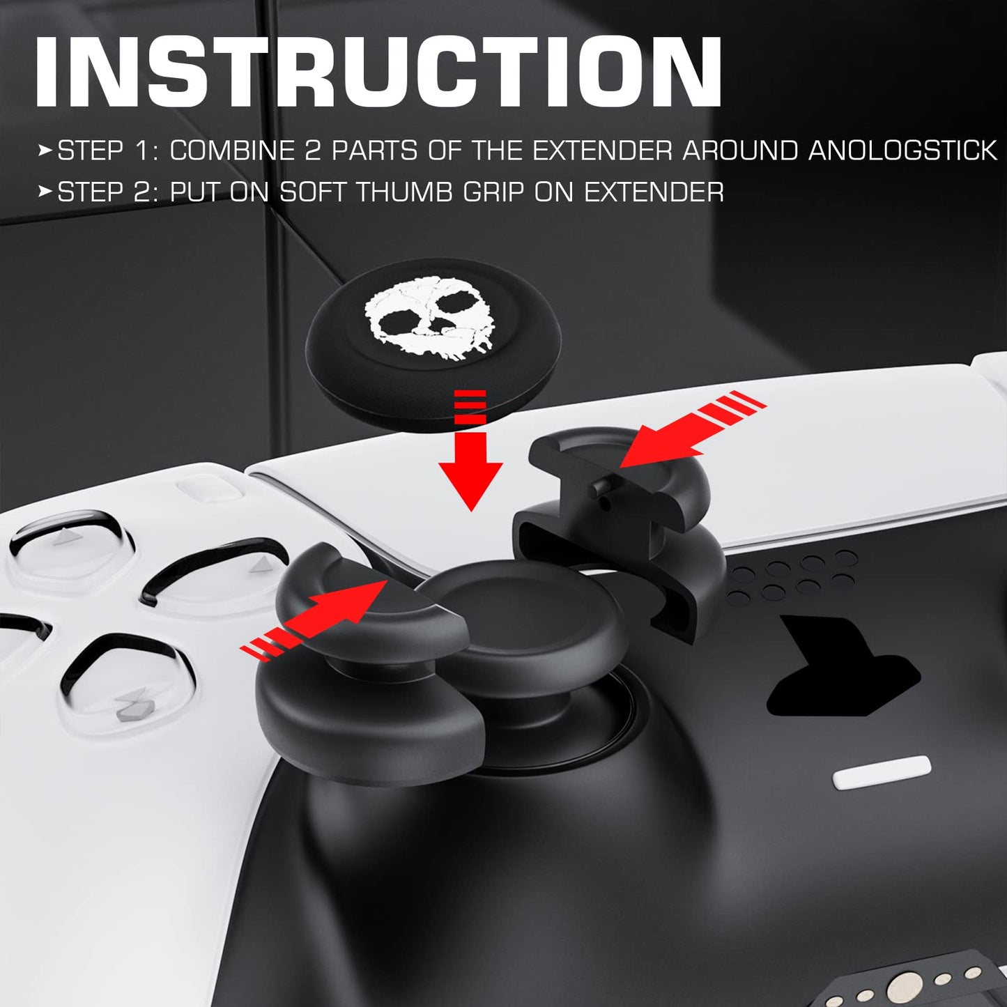 PlayRealm NO FALLING OFF Thumbstick Extender & Silicone Grip Cover 2 Sets for PS5 & PS4 Controller (Ghost White)