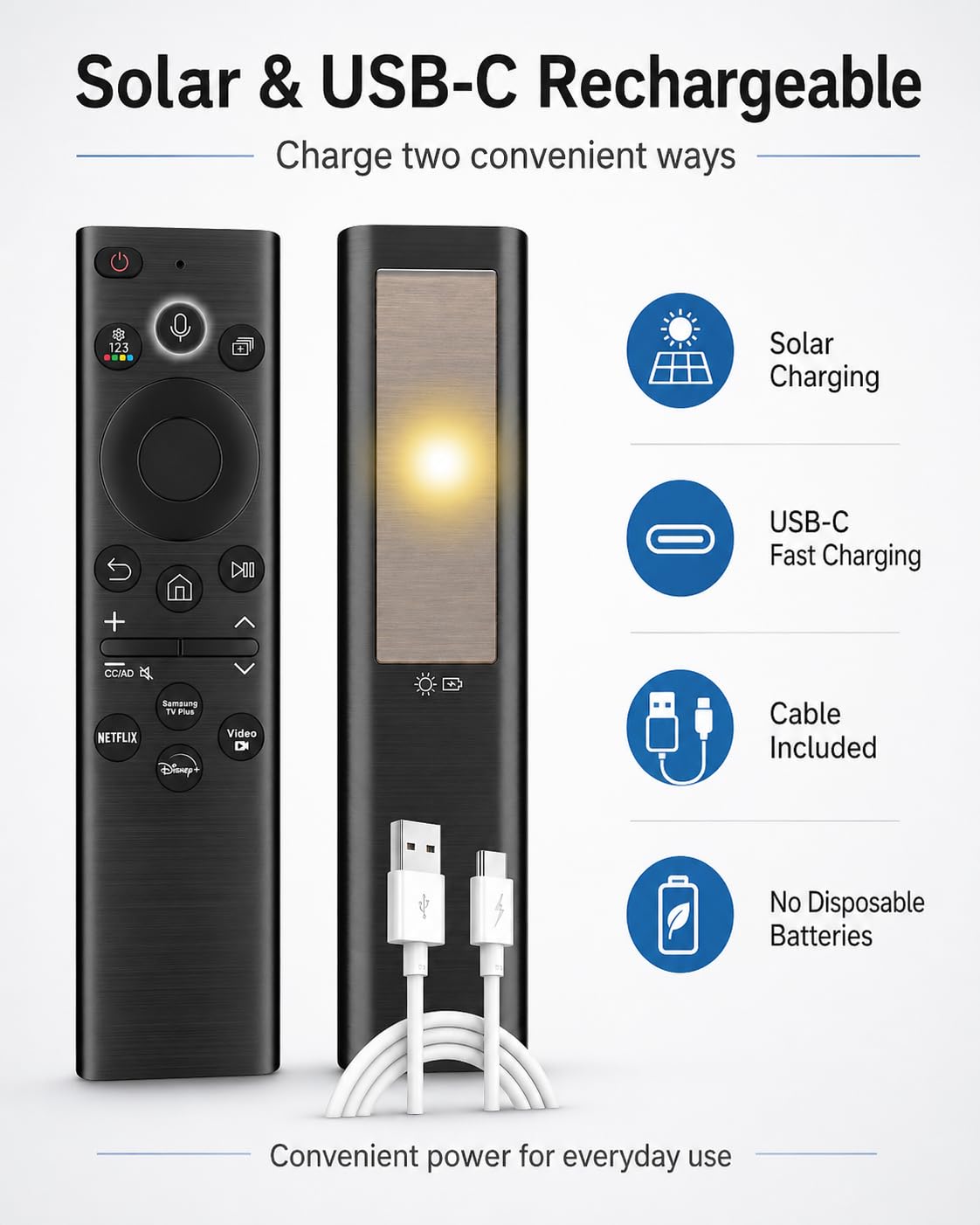 HSHONG BN59-01385A Solar Voice Remote Control Replacement for Samsung Smart TVs 2020-2025, Compatible with Frame Crystal UHD QLED Neo LED 4K TVs