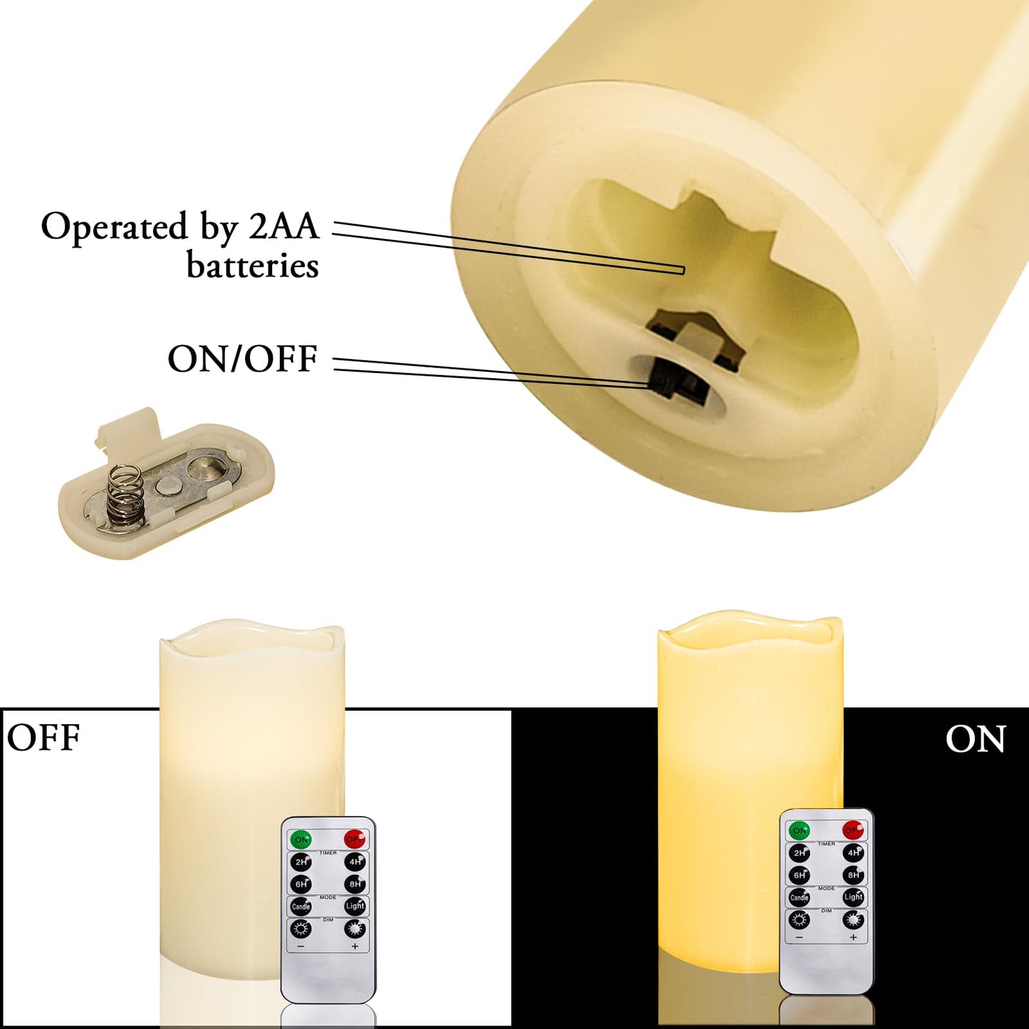 VETOUR Flameless LED Flickering Candles: 1 PC Battery Operated Eelctric Candle H6inch D3.15inch Real Wax Pillar Electric Candles with 10-Key Remote
