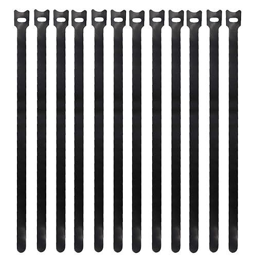 Eowpower 50 Pieces Black 12 inches x 1/2 inch Reusable Cable Ties Microfiber Cloth Hook and Loop Straps Network Wire Management Organizer