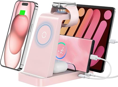 GAUOLN Wireless Charger for iPhone - 5 in 1 Charging Station for Multiple Devices Apple: Wireless Charging Stand Dock for iPhone 17 16e 16 15 14 13 12