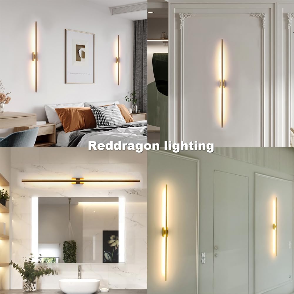 Only Suitable for Small Junction Box Set of 2 Dimmable Hardwired Linear Gold LED Wall Lamp 1-Gang Long 40 Inch Vanity Wall Sconce for Living Room