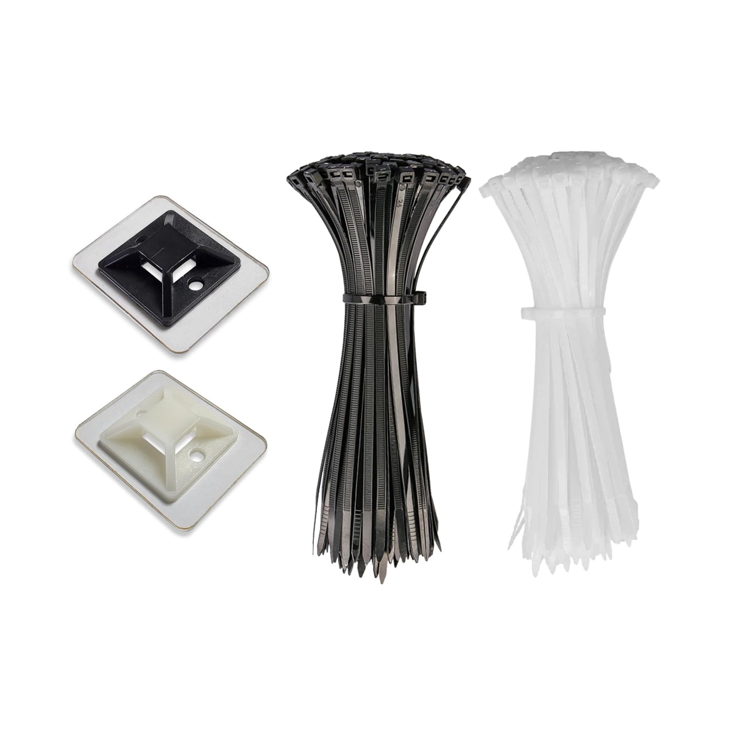 BesSTICK & STRIP Collar Cable Tie Mount with Adhesive Back - 50 Pack (25 Black + 25 White) Professional Zip Tie Anchors for Wire Management, Strong