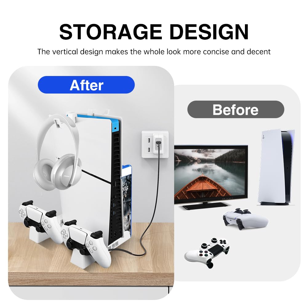 TECTINTER for PS5/Pro/Slim Stand and Cooling Station,3-Level PS5 Cooling Station,Charger for PlayStation 5&Edge Controller,Design for PlayStation