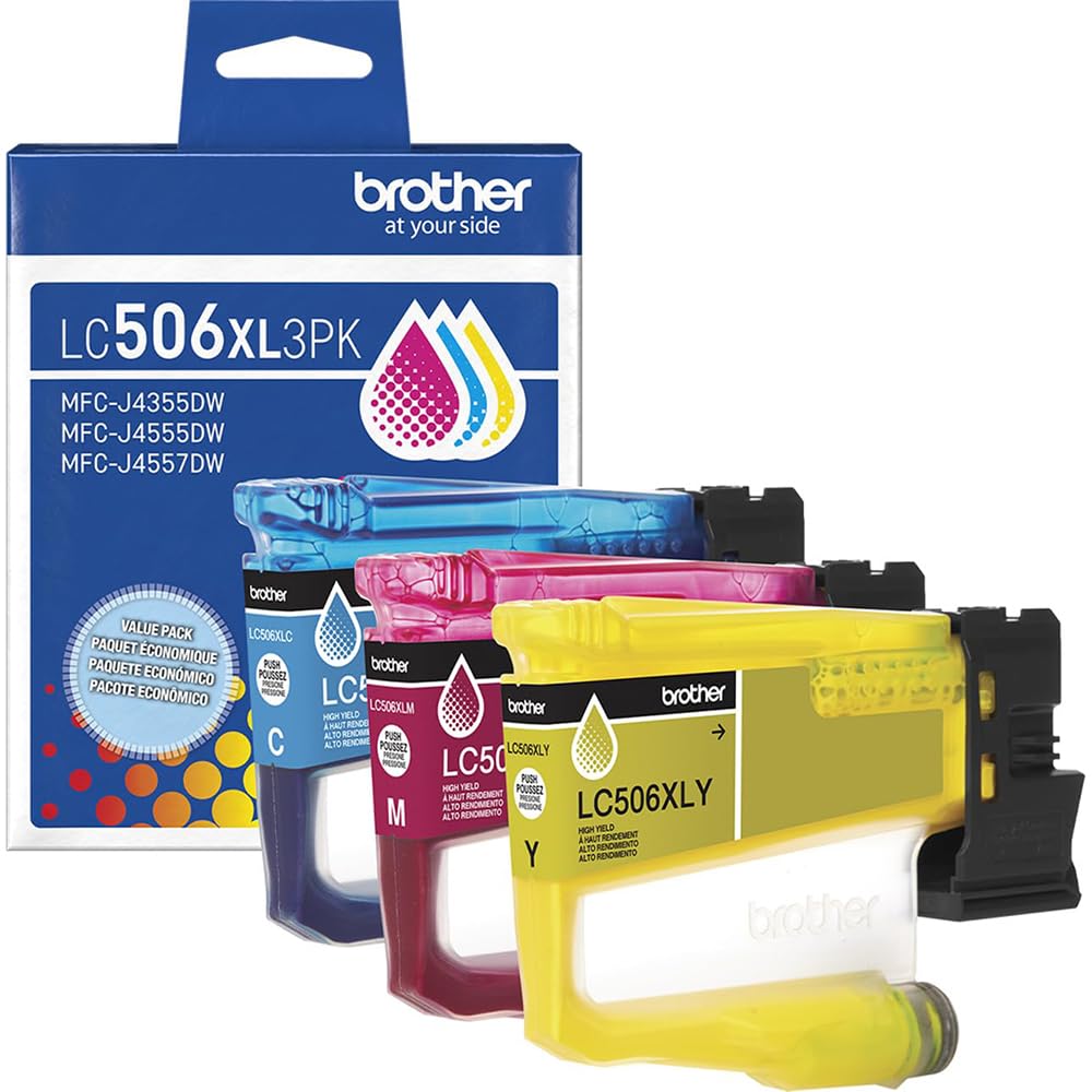 Brother Genuine LC506XL 3-Pack Color High-Yield Ink Cartridges (Cyan, Magenta, Yellow) Bundle with Deco Essentials Printer eBook for MFC-J4355DW
