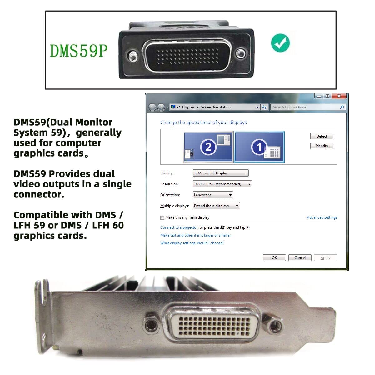 cablecc DMS-59 Male to DVI 24+5 Female & VGA RG 15pin Female Splitter Extension 15cm