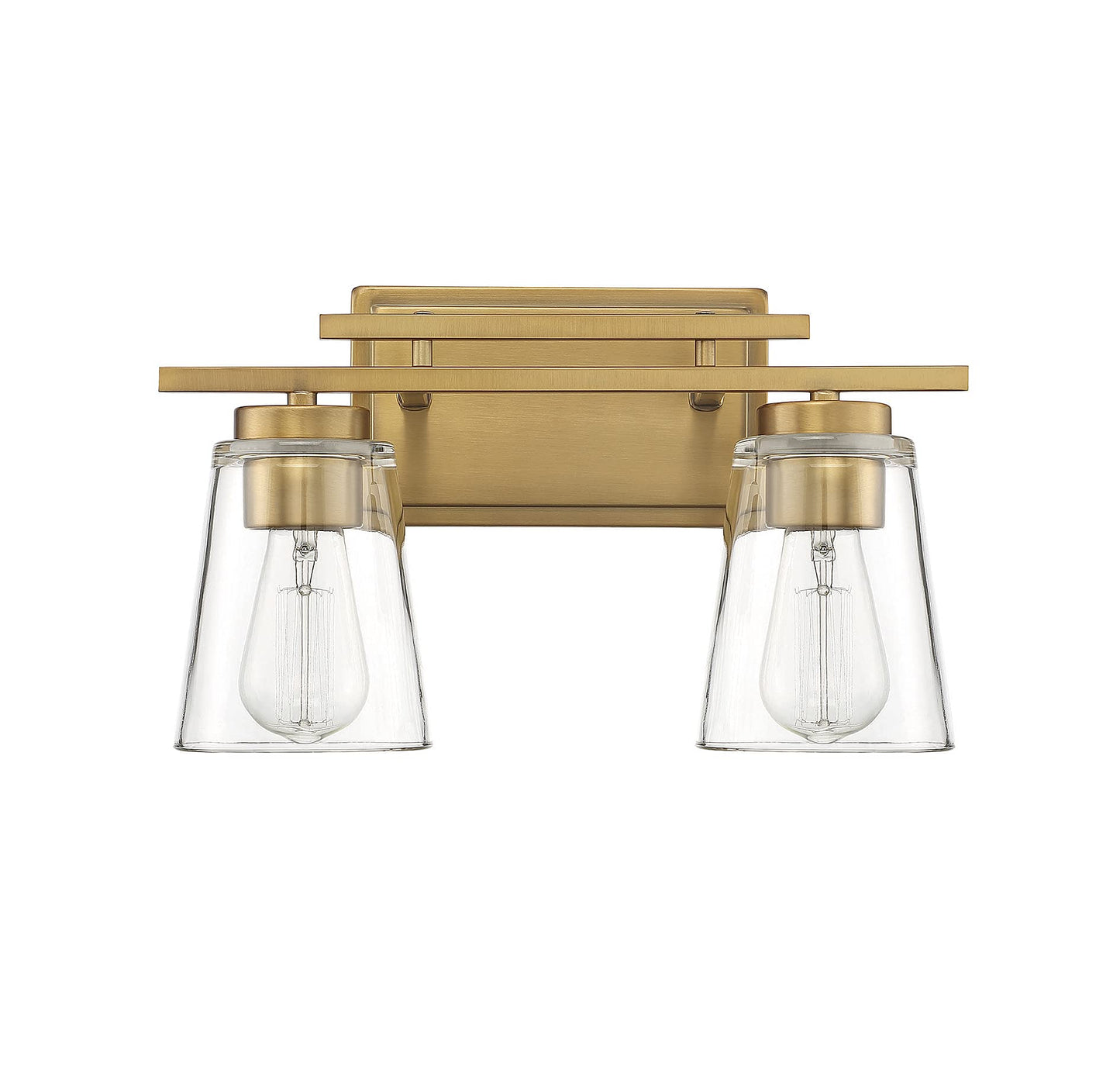 Savoy Essentials 8-1020-2-322 Calhoun Modern Clear Glass Bathroom Vanity Wall Light, 2-Light 120 Total Watts, 9" H x 15" W, Warm Brass