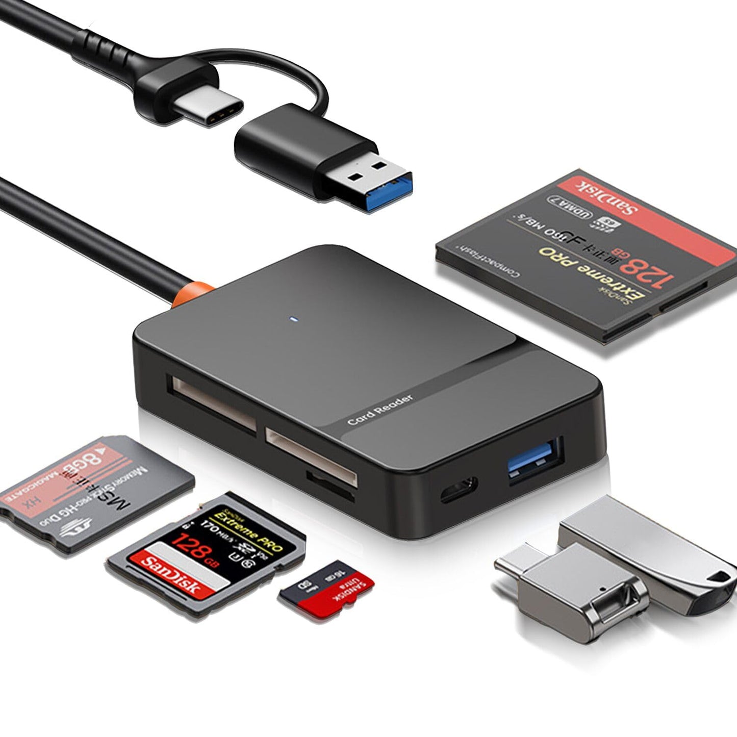 SD Card Reader for iPhone iPad MacBook, 6-in-2 USB 3.0 USB C to SD/Micro SD/MS/CF Memory Card Reader