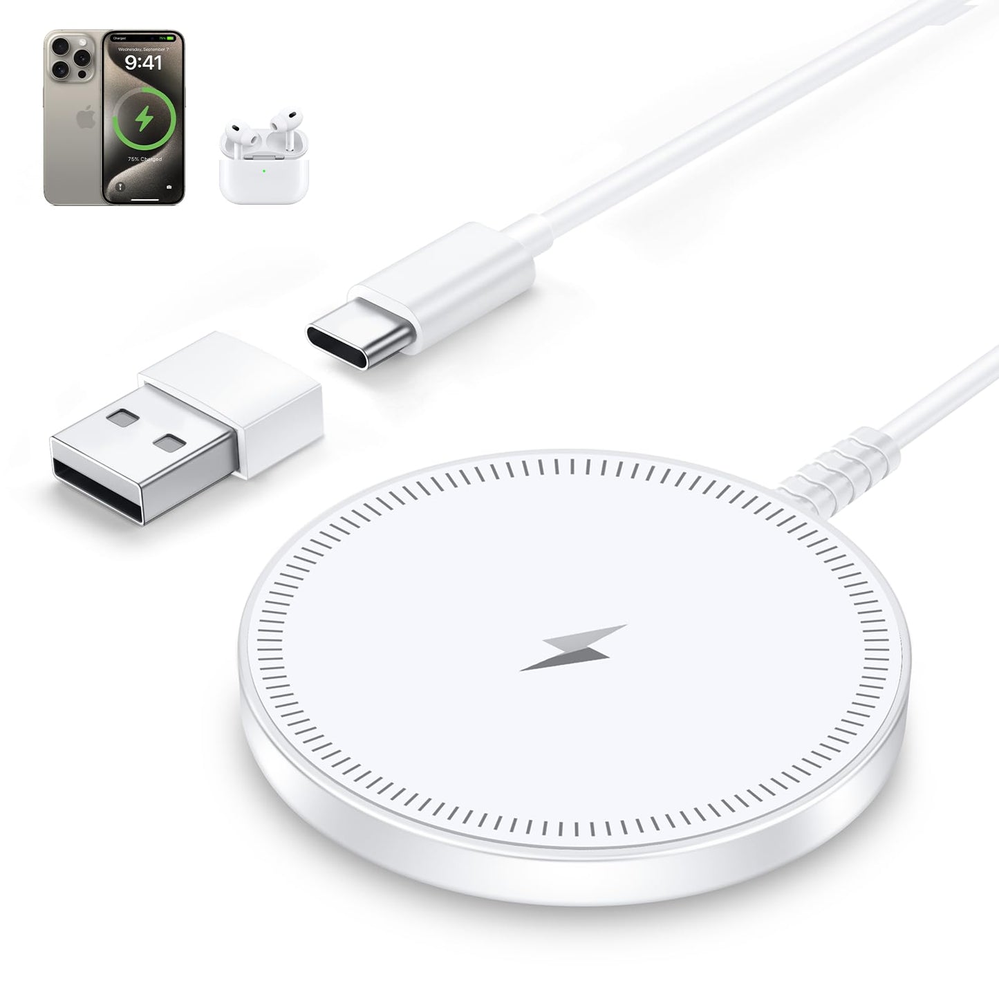 MagSafe Charger Magnetic Wireless iPhone Charge Compatible with iPhone 17 Pro Max Air 16 15 14 Pro Max Plus 13 12 Pro Max & AirPods 4 3 2 Pro